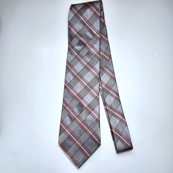 Stefano Conti Necktie Men's 100% Silk Tie 100% Italian Silk Tie Grey Red White - Picture 1 of 5